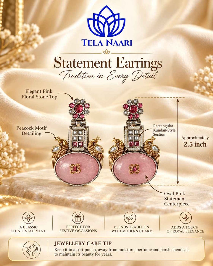Pink Morni Dual Tone Silver Plated Earrings