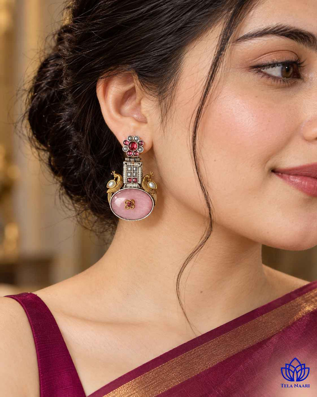 Pink Morni Dual Tone Silver Plated Earrings