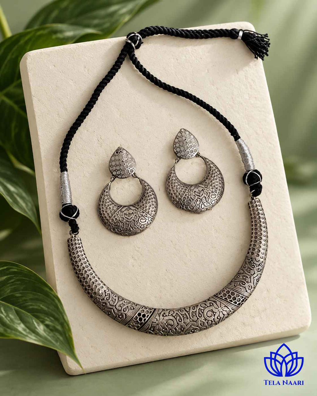 Sneha Silver Plated Choker Necklace Hasli Set