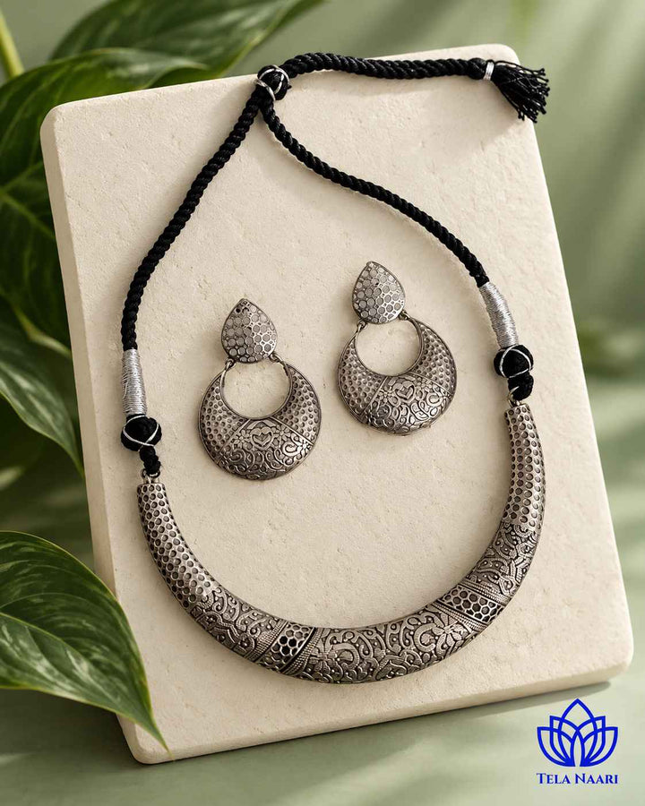 Sneha Silver Plated Choker Necklace Hasli Set