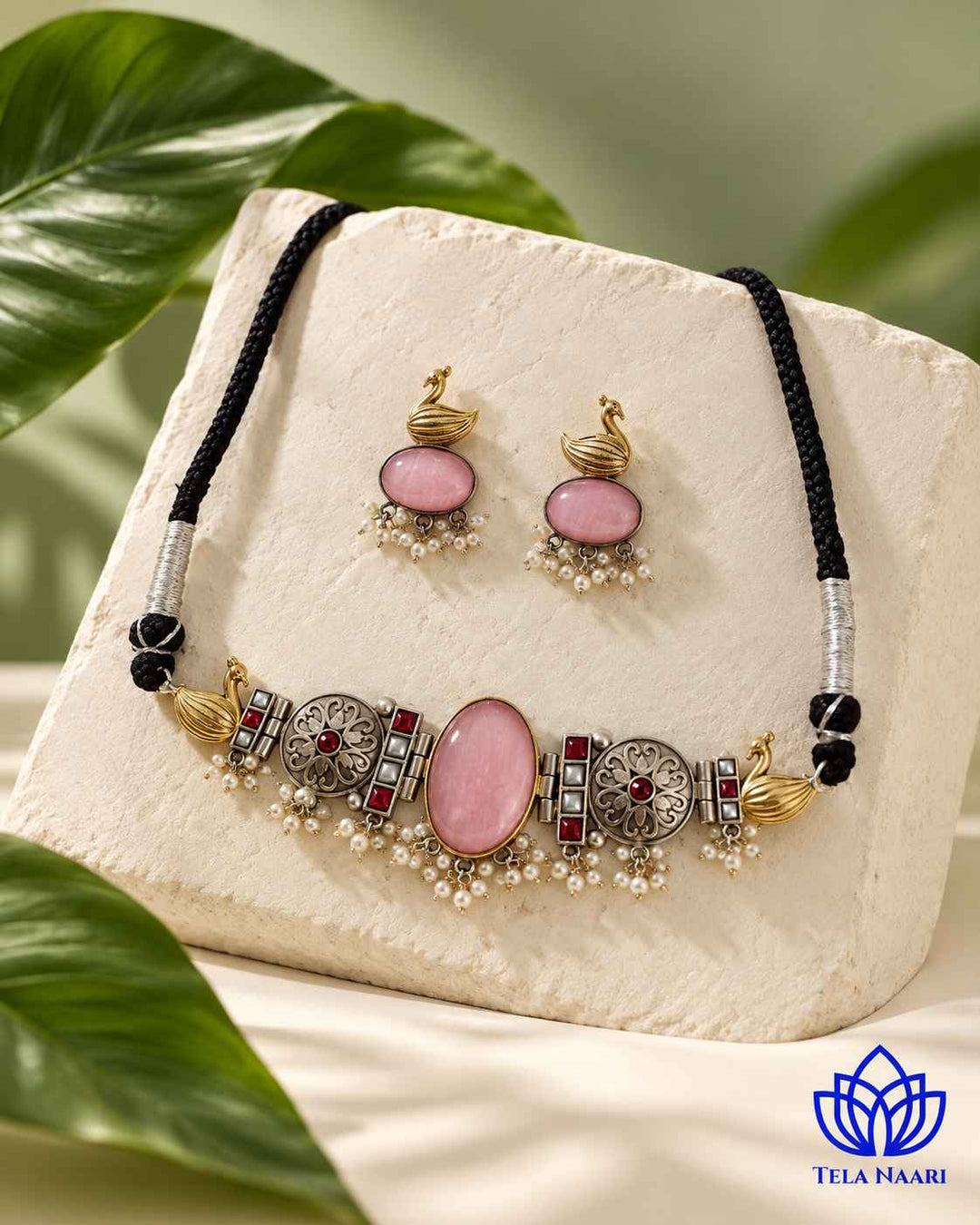 Snehal Dual Tone Pink Choker Necklace Set
