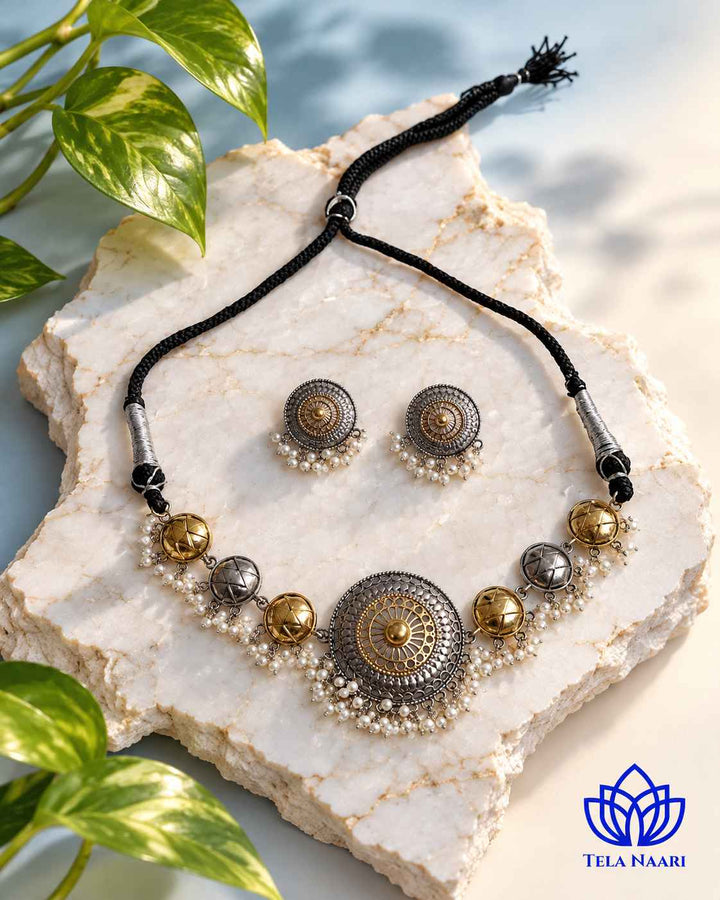 Round Dual Tone Choker Necklace Set