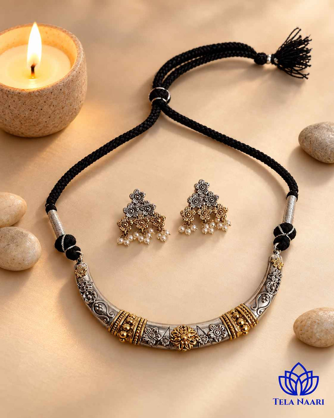 Swati Dual Tone Choker Necklace Hasli Set