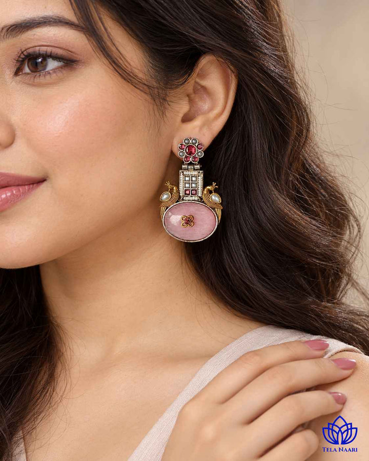 Pink Morni Dual Tone Silver Plated Earrings