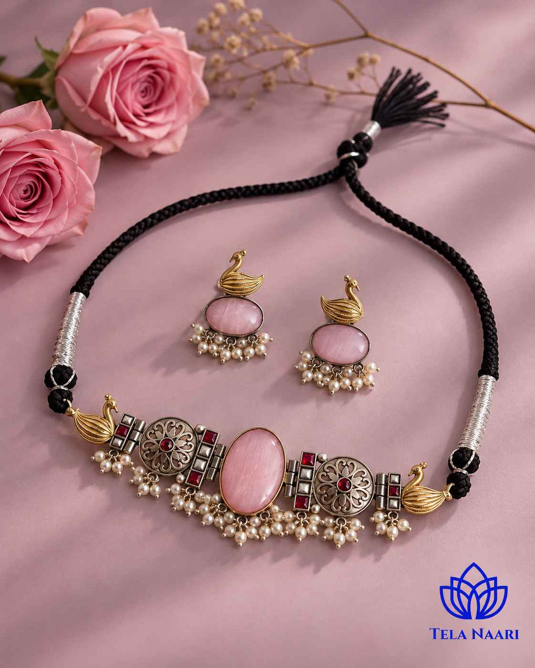 Snehal Dual Tone Pink Choker Necklace Set