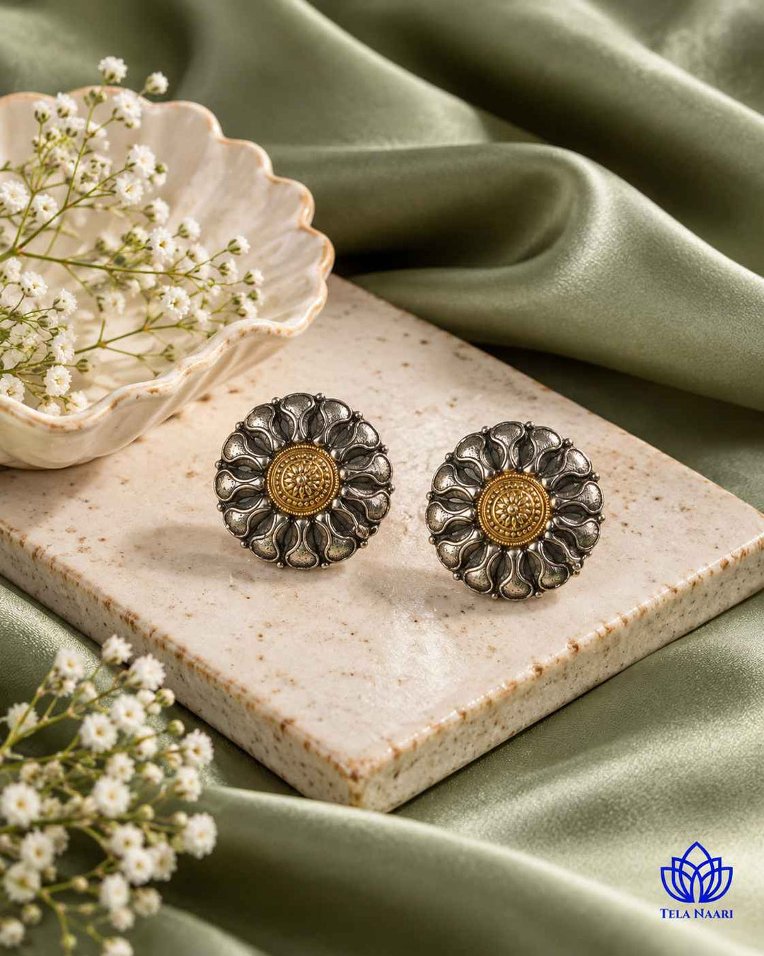 Monika Dual Tone Stud Earrings