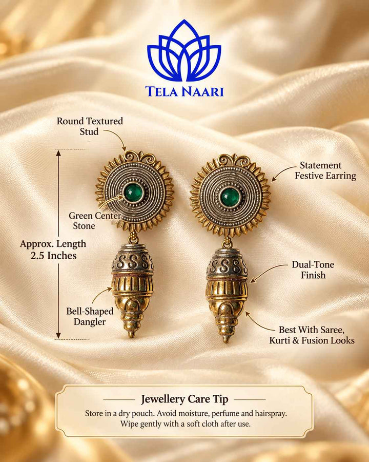 Atulya Dual Tone Dangler Green Earrings