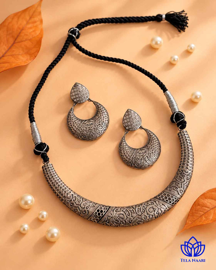Sneha Silver Plated Choker Necklace Hasli Set