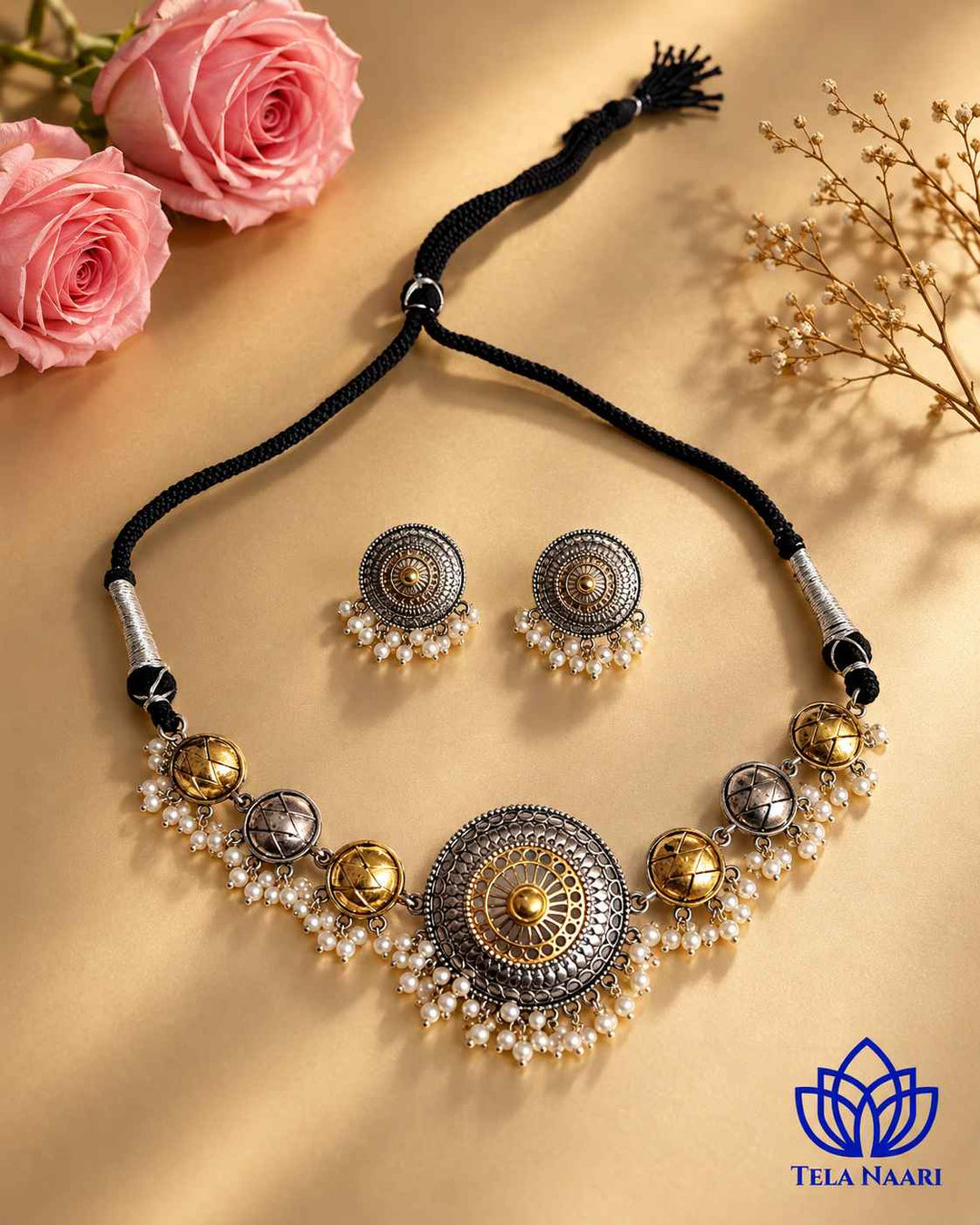 Round Dual Tone Choker Necklace Set