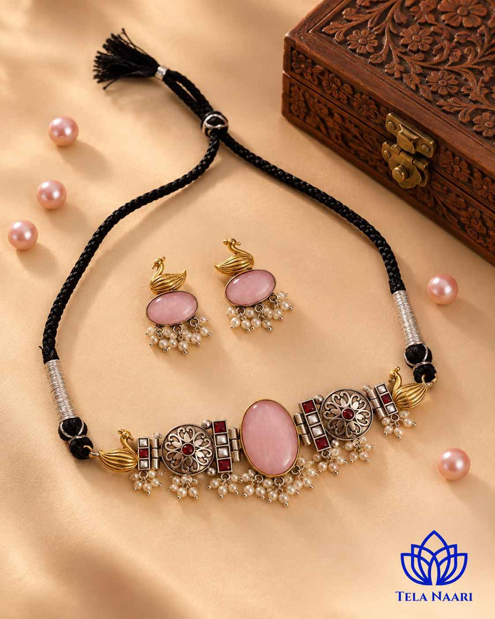 Snehal Dual Tone Pink Choker Necklace Set