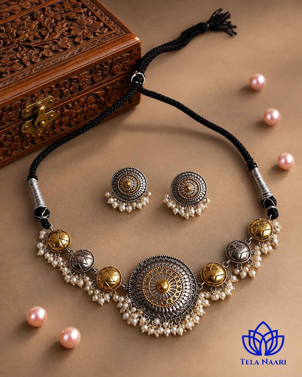 Round Dual Tone Choker Necklace Set
