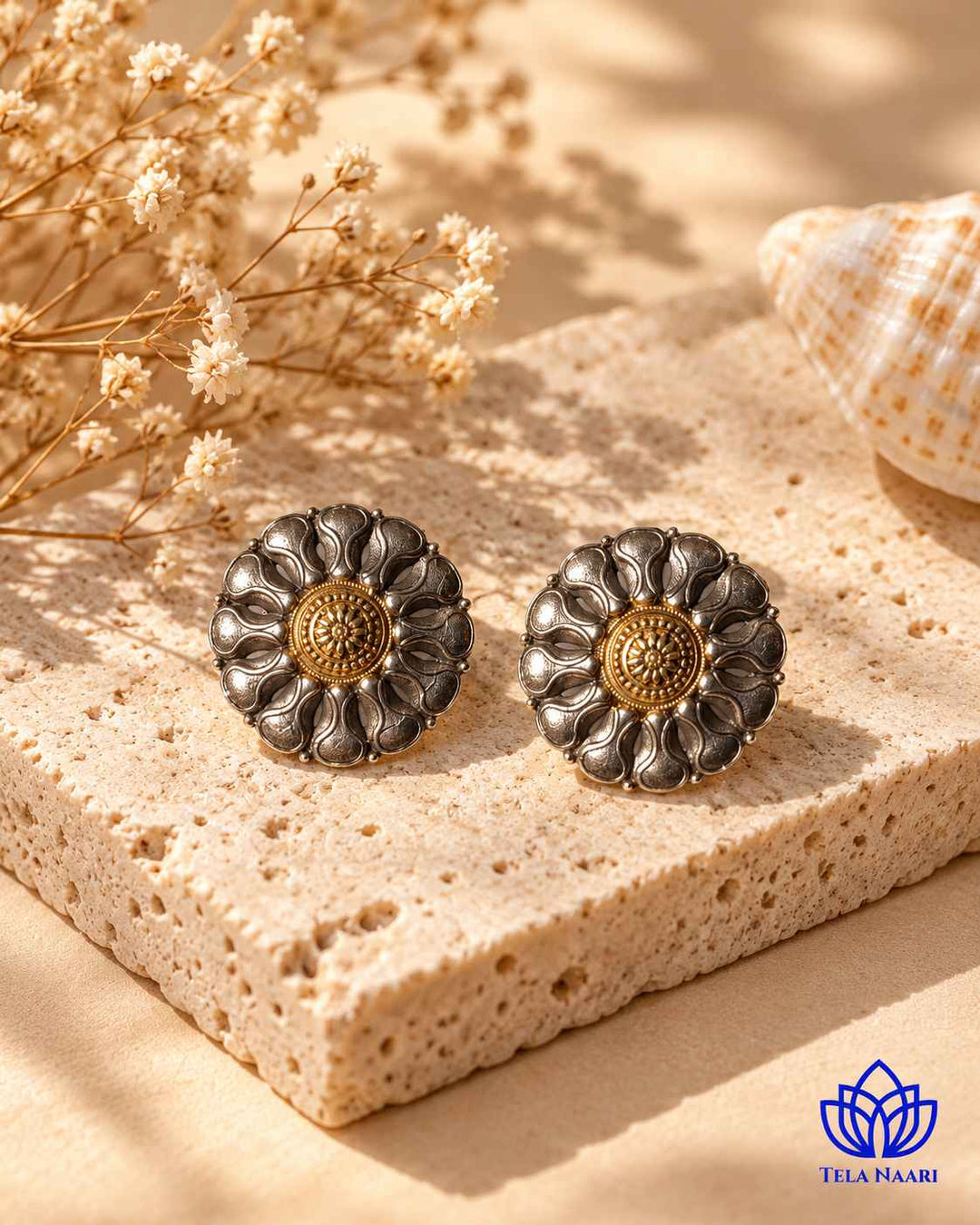Monika Dual Tone Stud Earrings