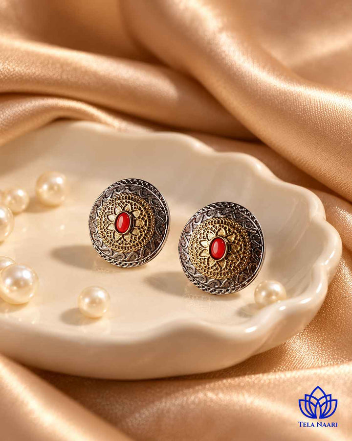 Tanya Dual Tone Silver Plated Stud Earrings