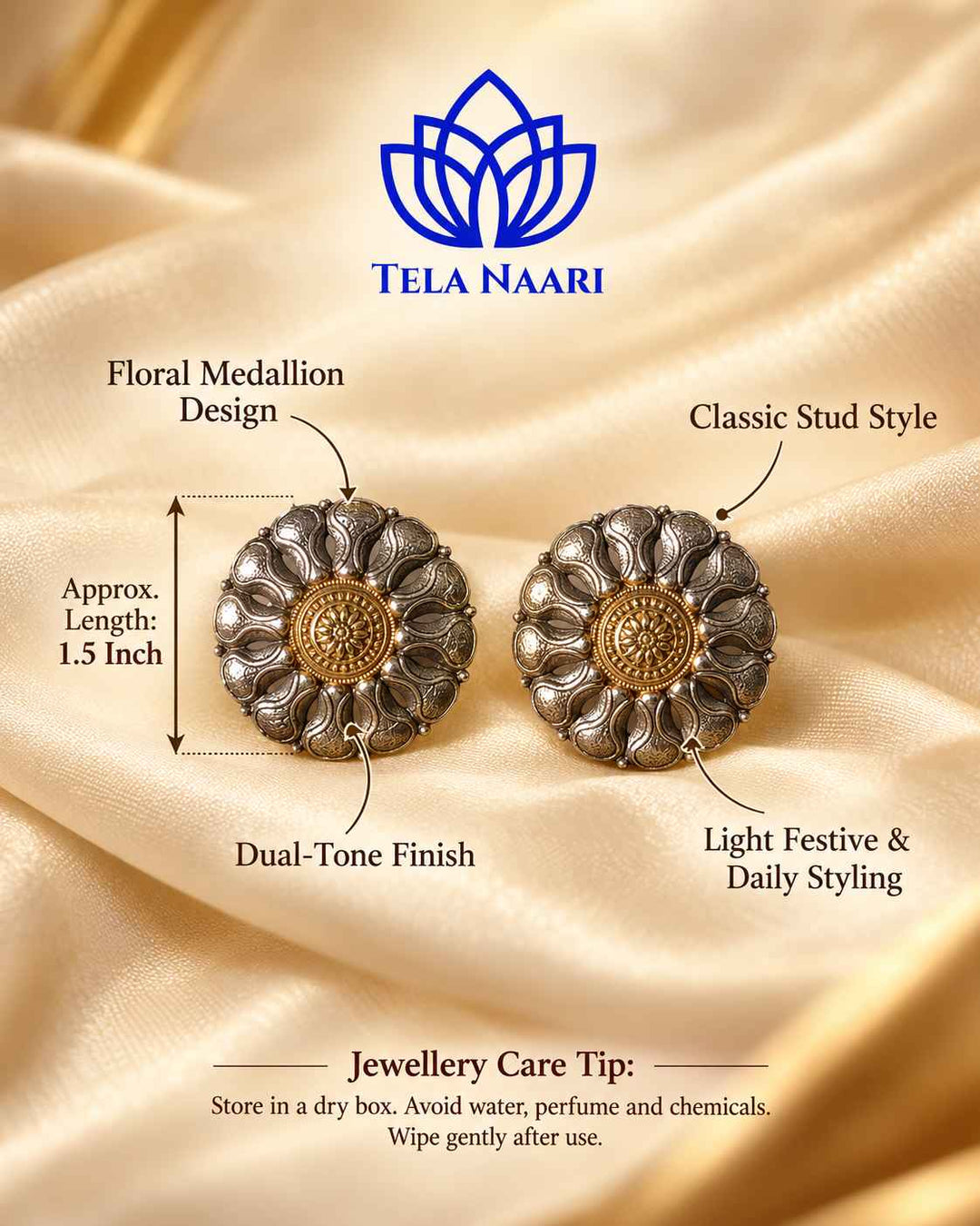 Monika Dual Tone Stud Earrings