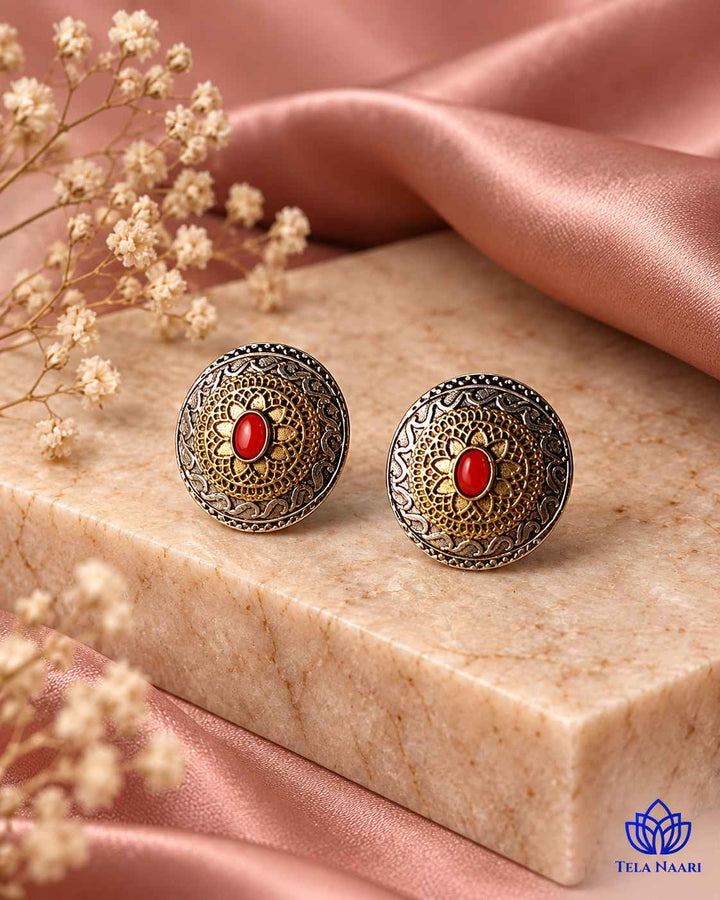Tanya Dual Tone Silver Plated Stud Earrings