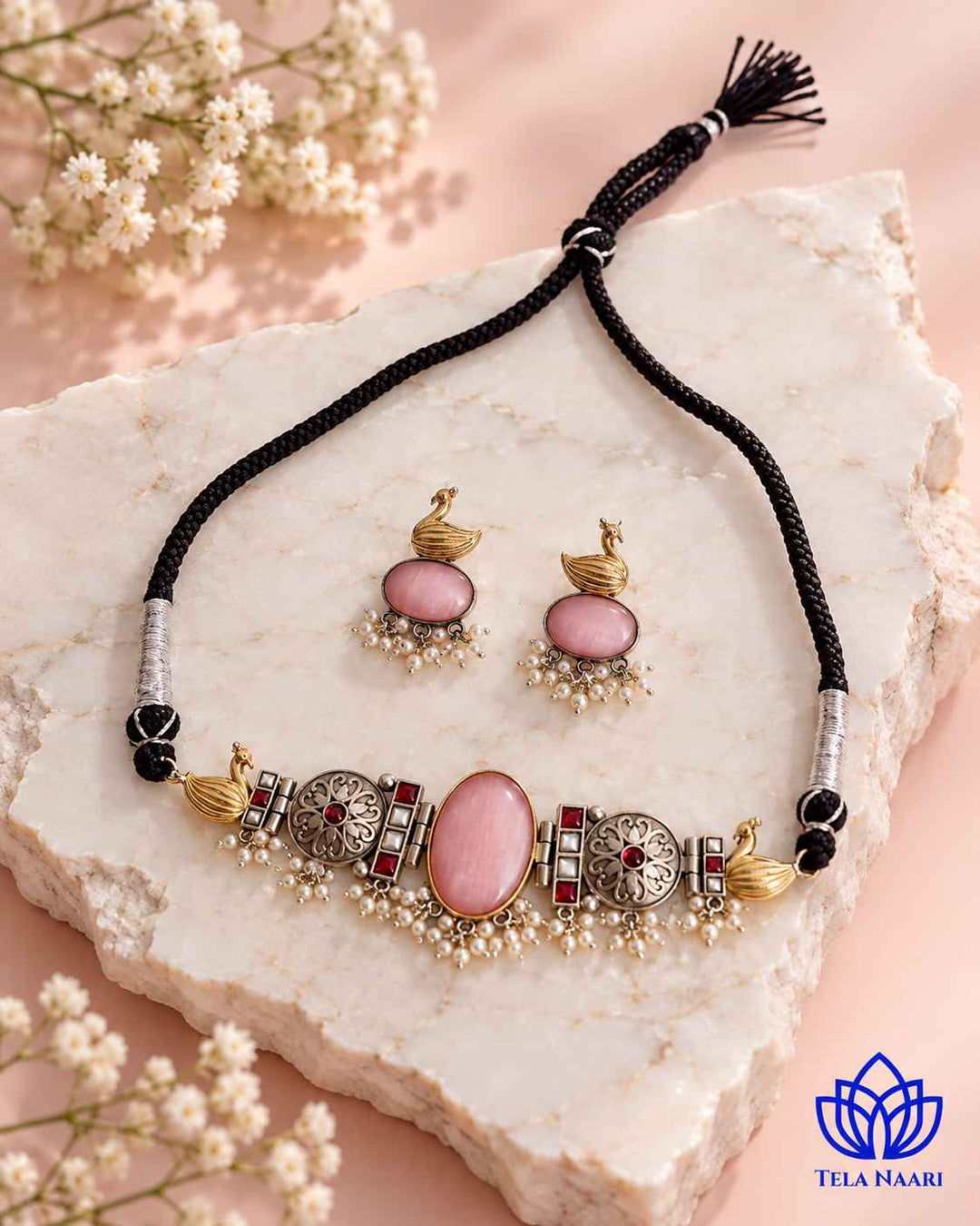 Snehal Dual Tone Pink Choker Necklace Set