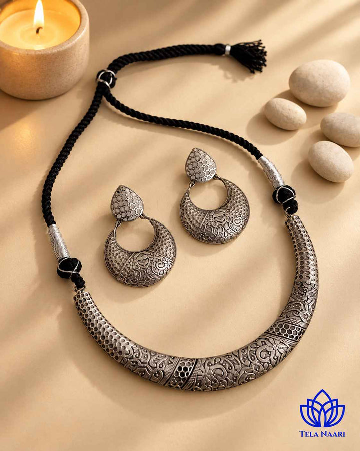 Sneha Silver Plated Choker Necklace Hasli Set