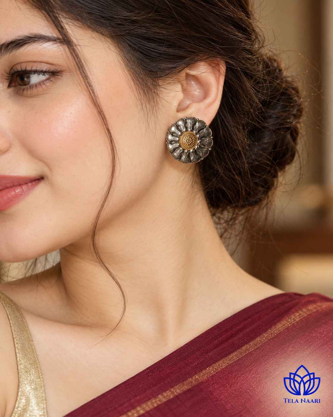 Monika Dual Tone Stud Earrings
