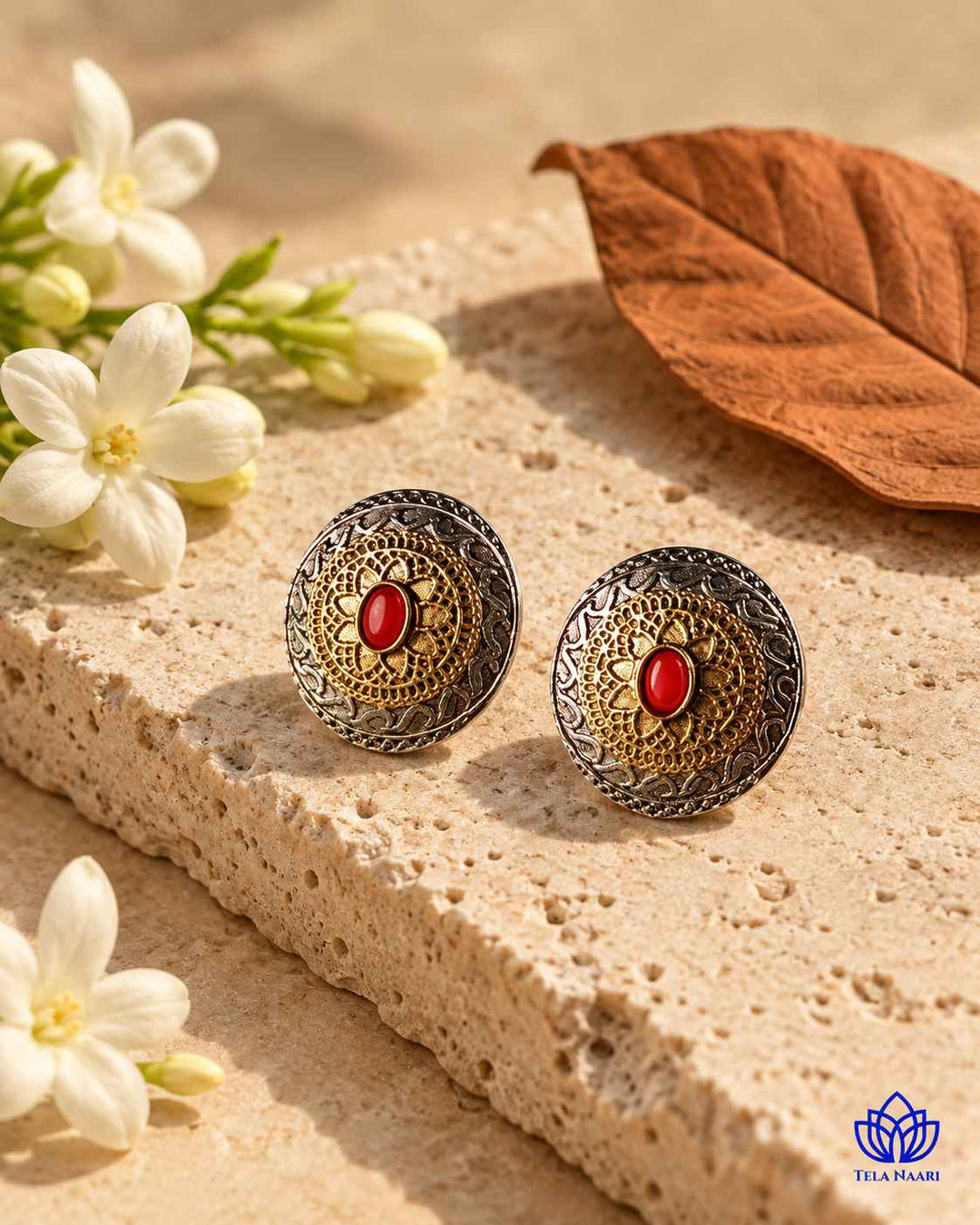 Tanya Dual Tone Silver Plated Stud Earrings