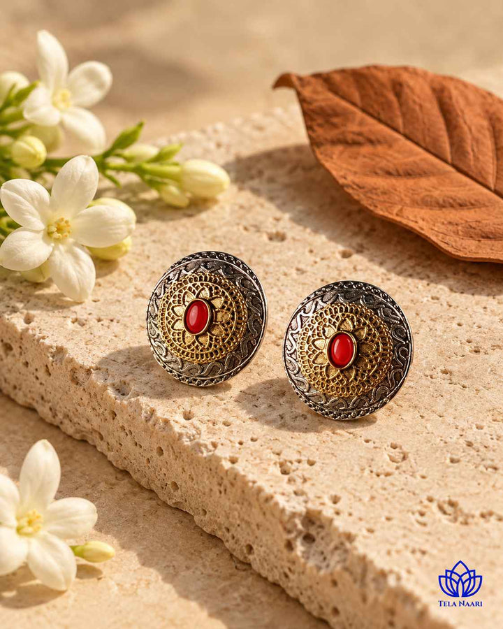 Tanya Dual Tone Silver Plated Stud Earrings