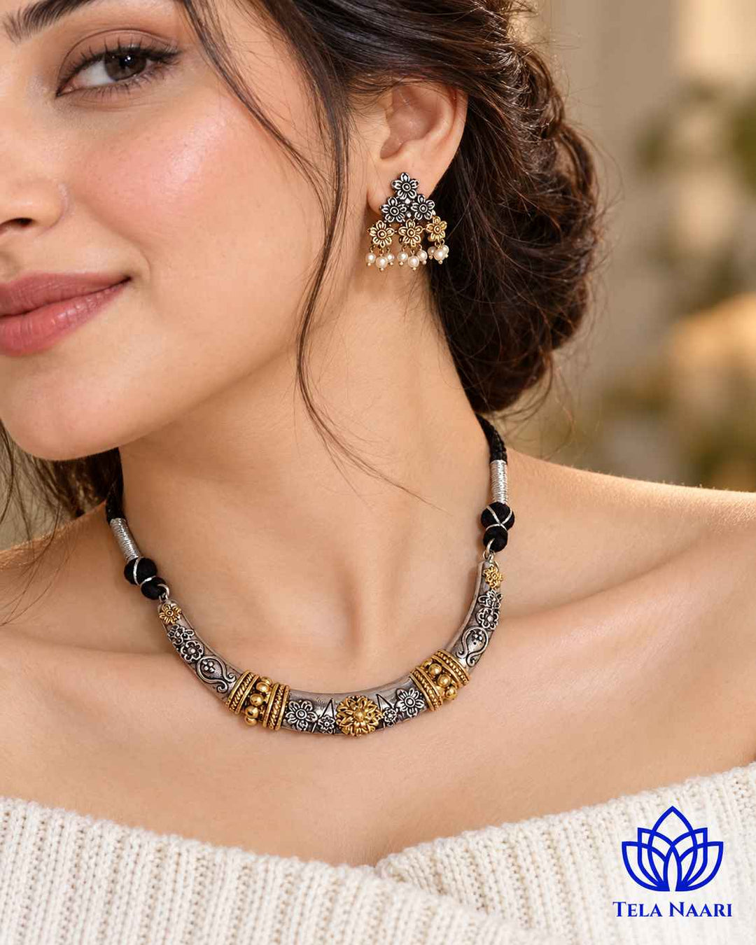 Swati Dual Tone Choker Necklace Hasli Set