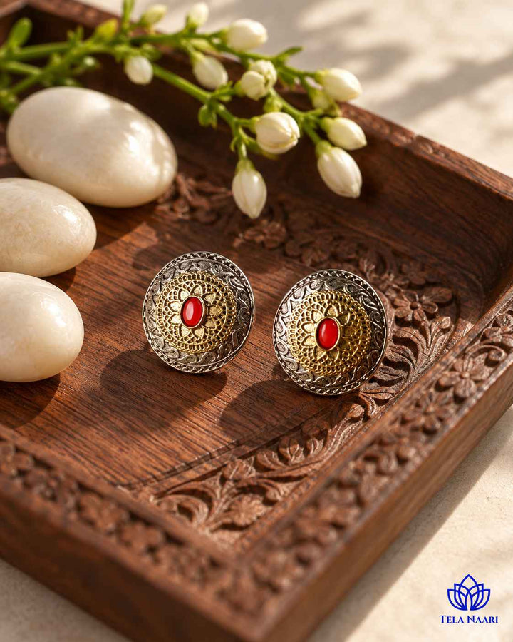 Tanya Dual Tone Silver Plated Stud Earrings