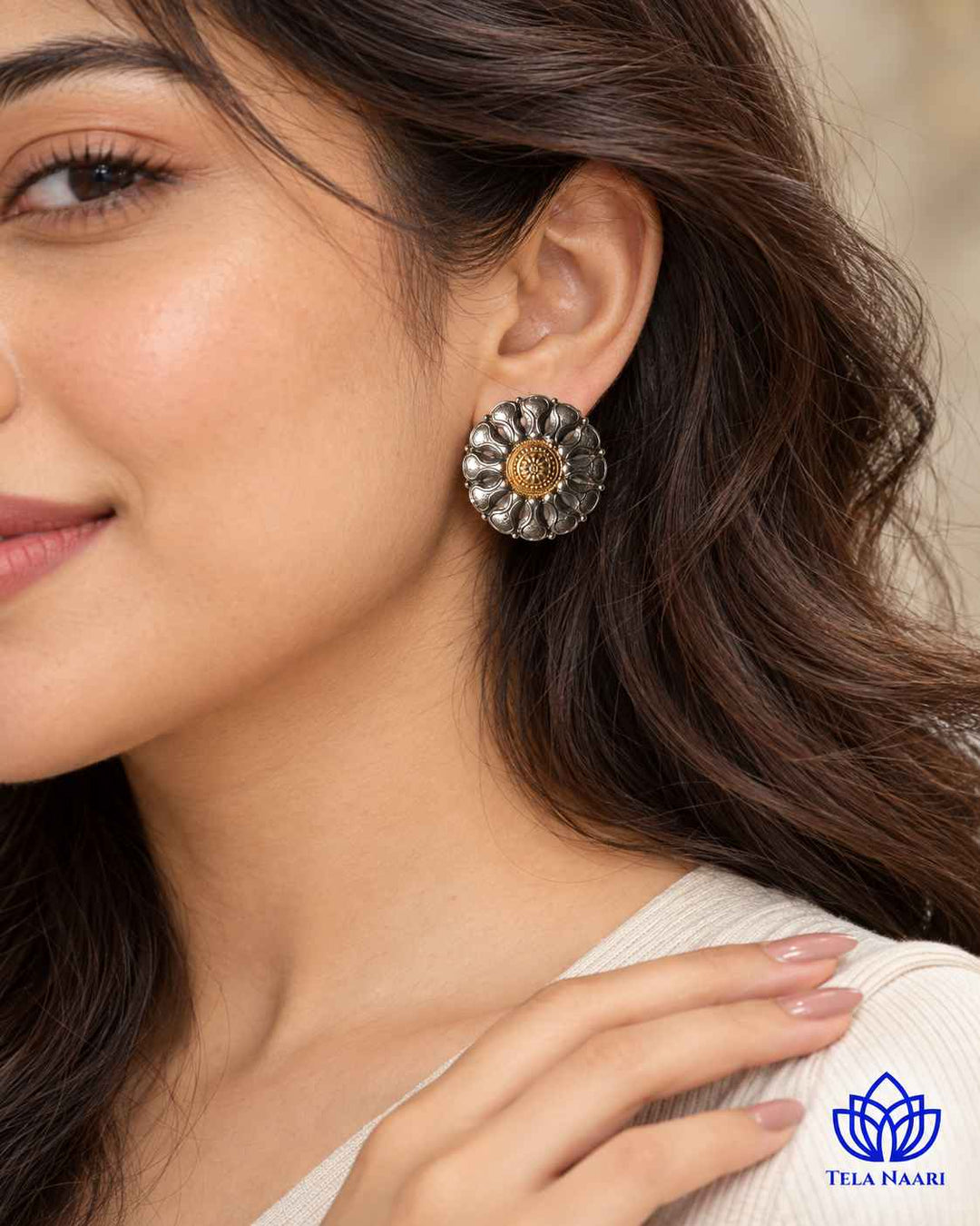 Monika Dual Tone Stud Earrings