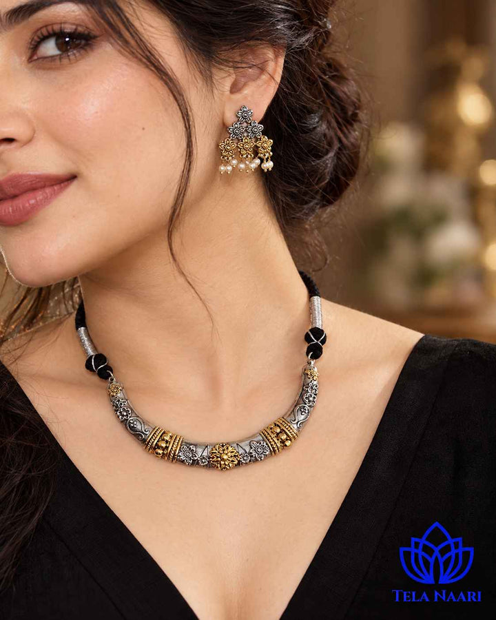 Swati Dual Tone Choker Necklace Hasli Set