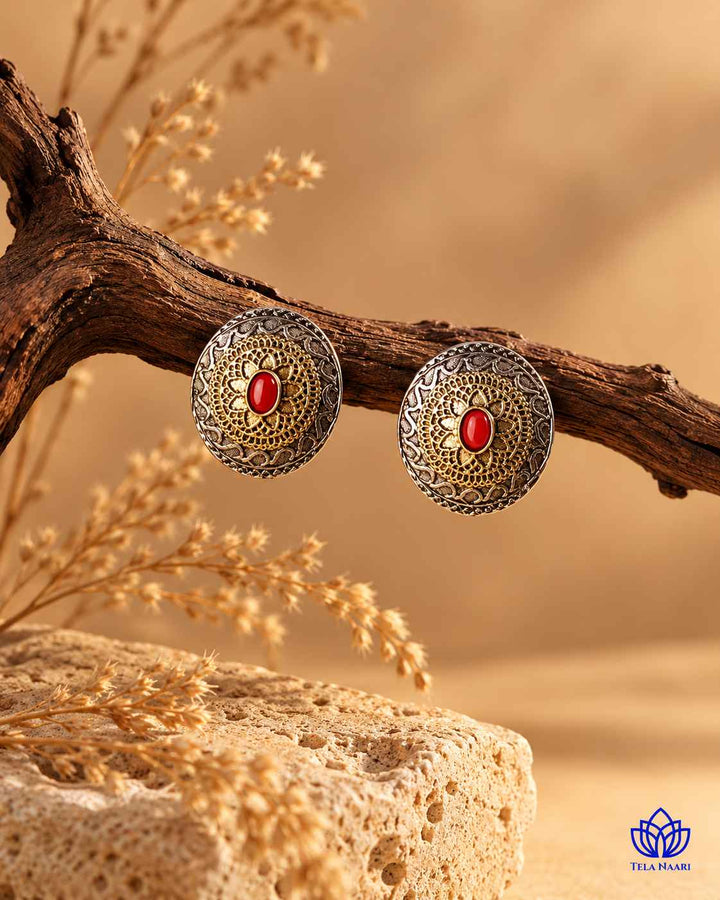 Tanya Dual Tone Silver Plated Stud Earrings