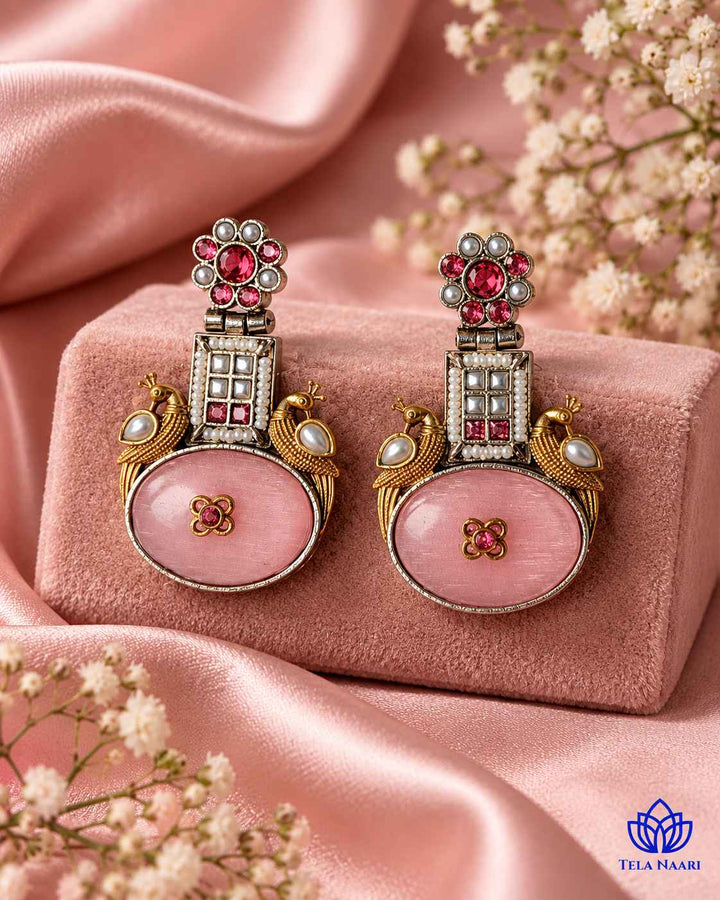 Pink Morni Dual Tone Silver Plated Earrings