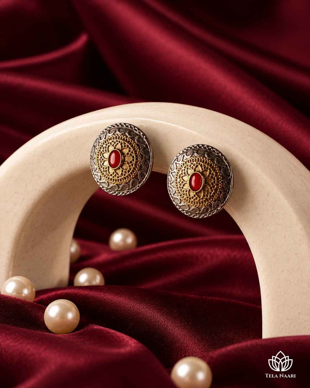 Tanya Dual Tone Silver Plated Stud Earrings