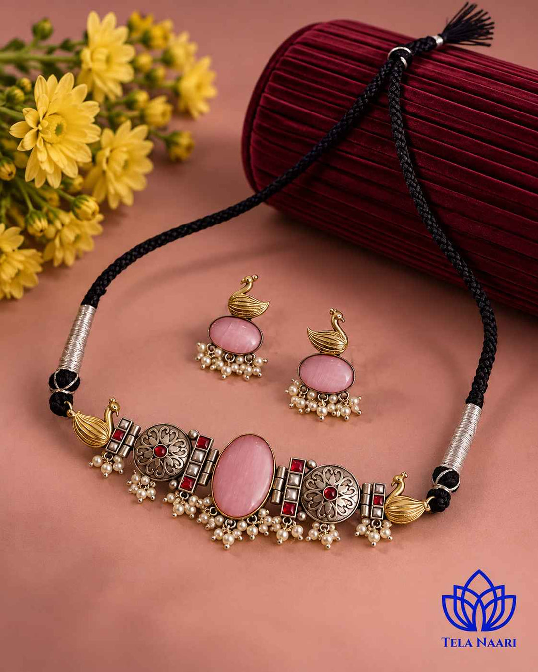 Snehal Dual Tone Pink Choker Necklace Set
