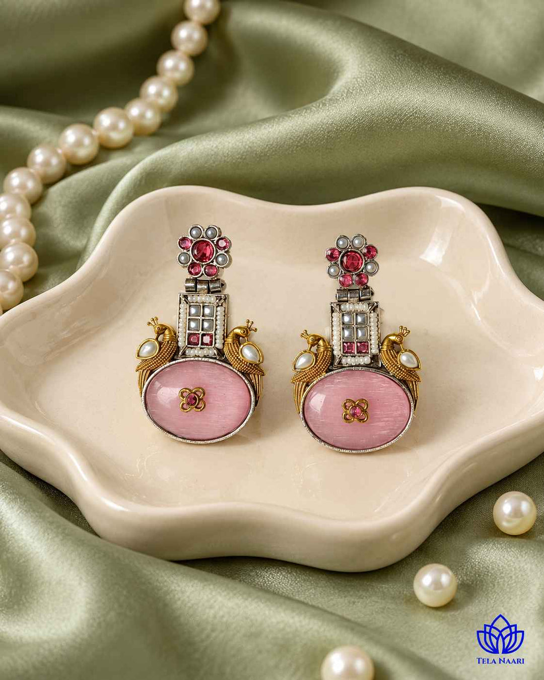 Pink Morni Dual Tone Silver Plated Earrings