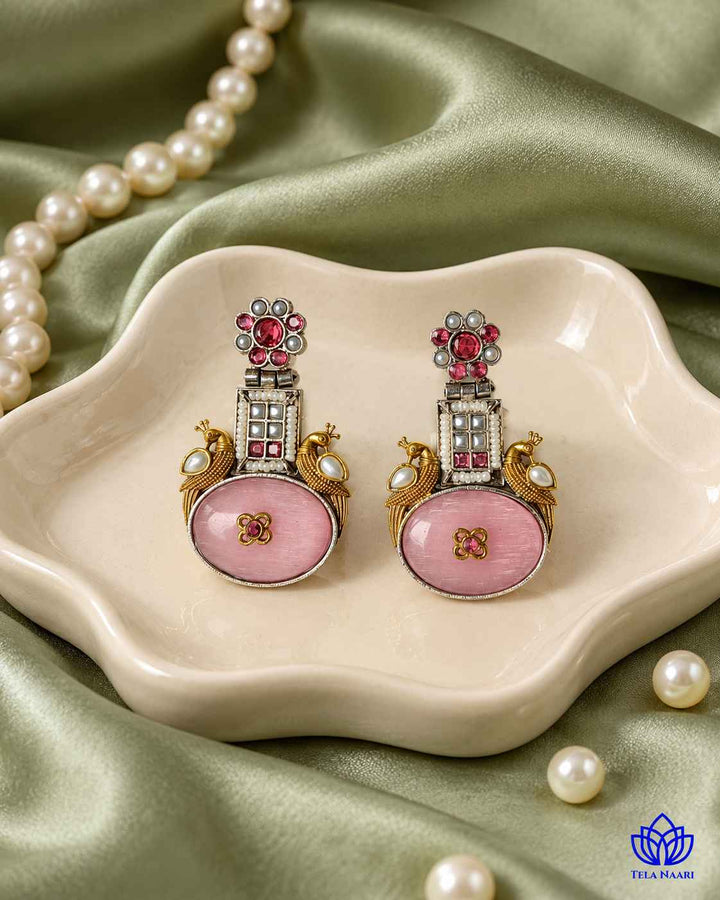 Pink Morni Dual Tone Silver Plated Earrings