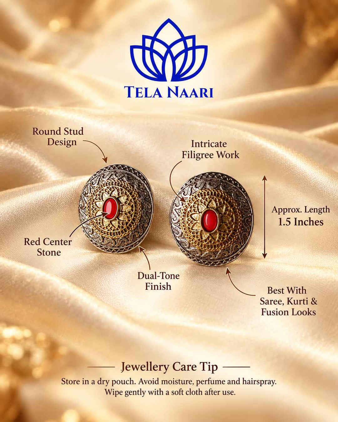 Tanya Dual Tone Silver Plated Stud Earrings