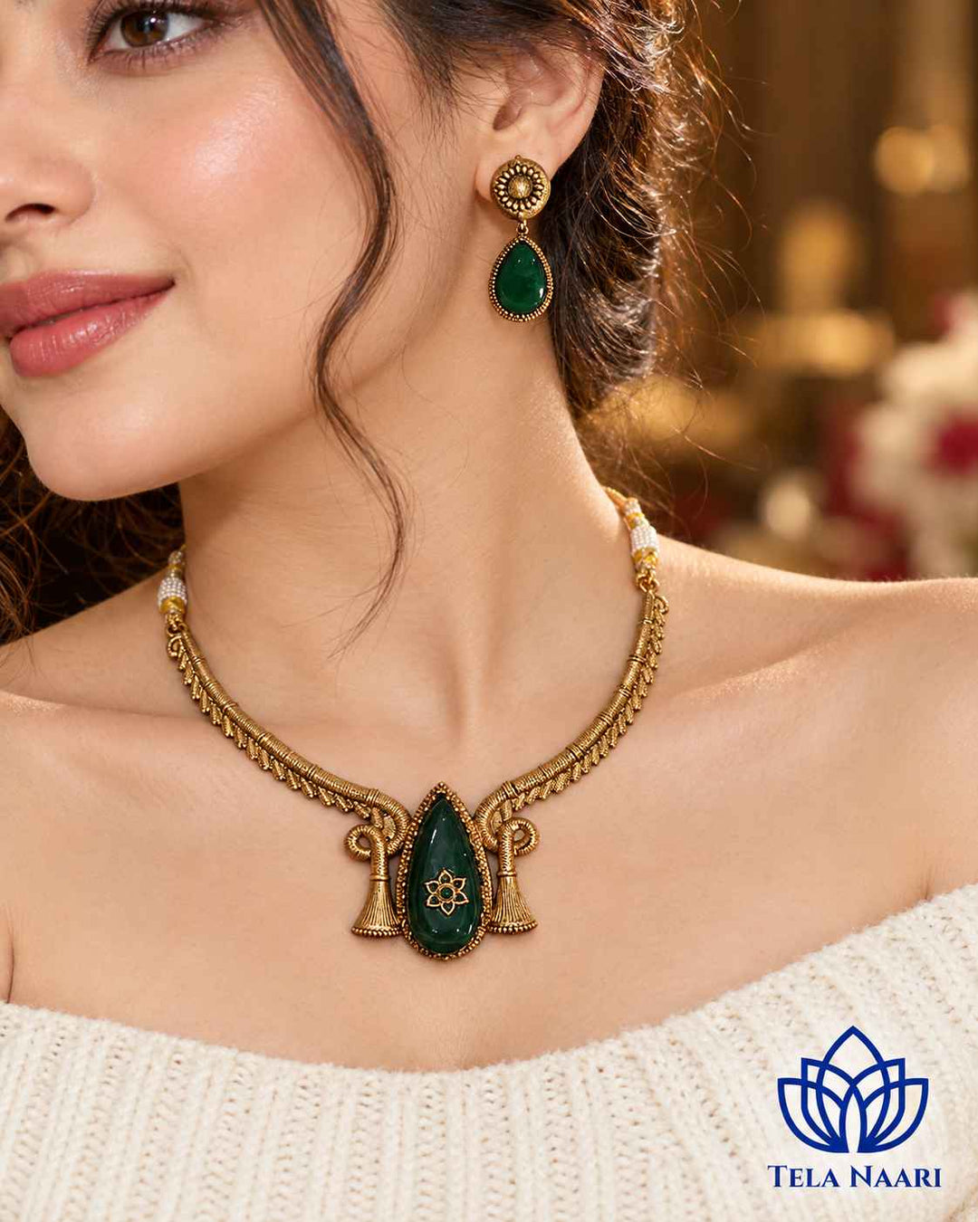Sujaya Dual Tone Green Choker Necklace Set