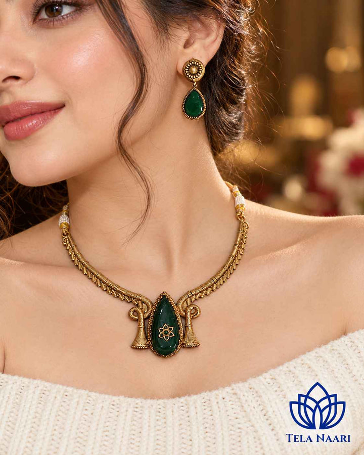 Sujaya Dual Tone Green Choker Necklace Set