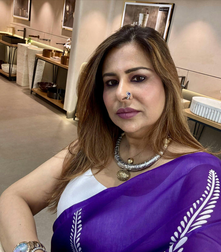 Antique Dual Tone Chitai Silver Oxidised Hasli Necklace Set