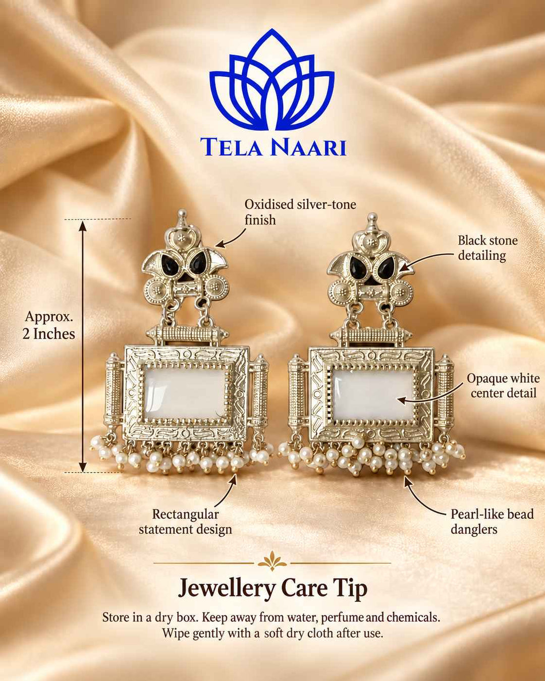 Classic Timeless Bharati Silver Pearl Oxidised White Earrings