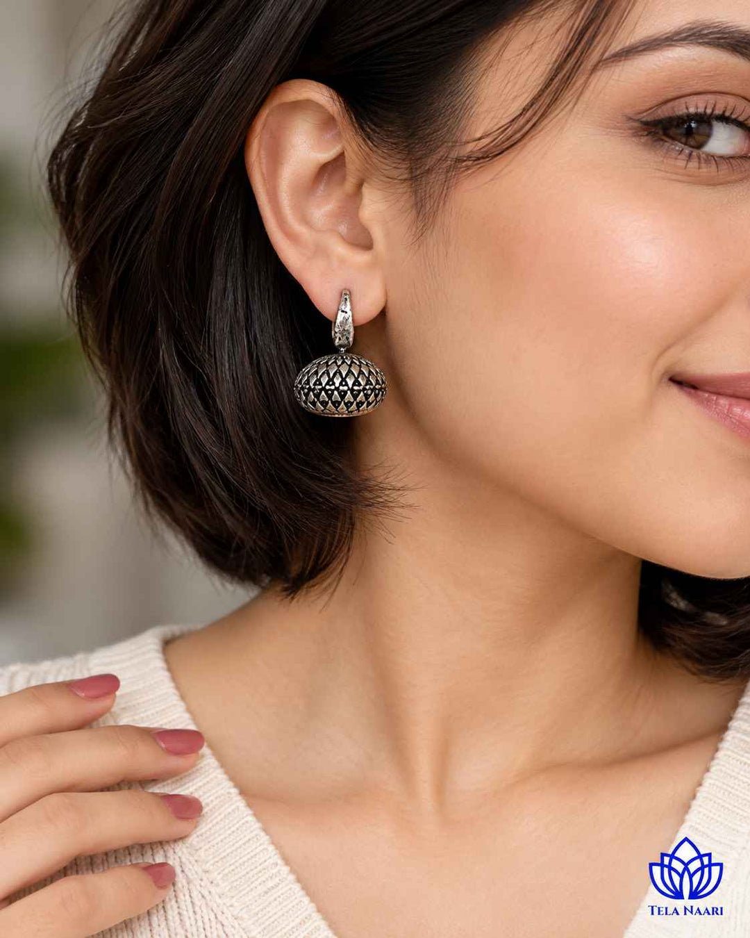 Rashmi Silver Plated Tear Drop Dome Earrings