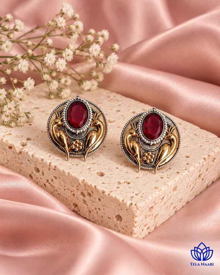 Arpita Dual Tone Red Stud Earrings