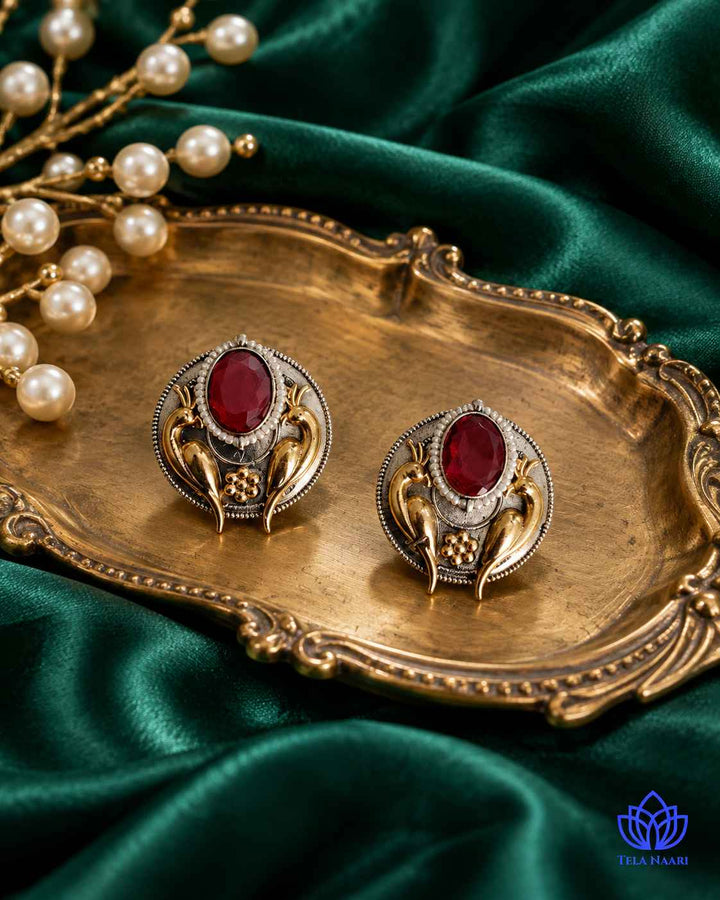 Arpita Dual Tone Red Stud Earrings