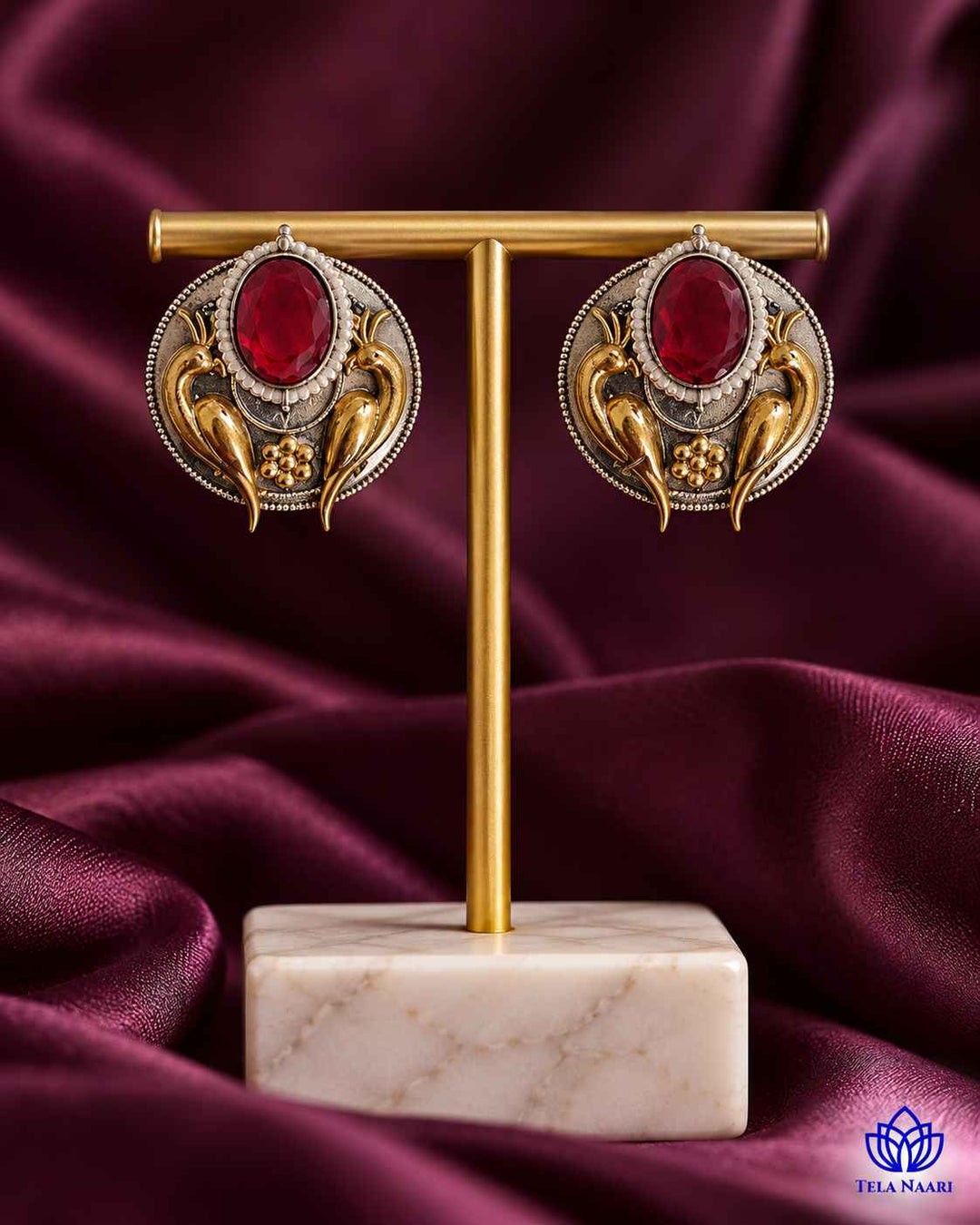 Arpita Dual Tone Red Stud Earrings