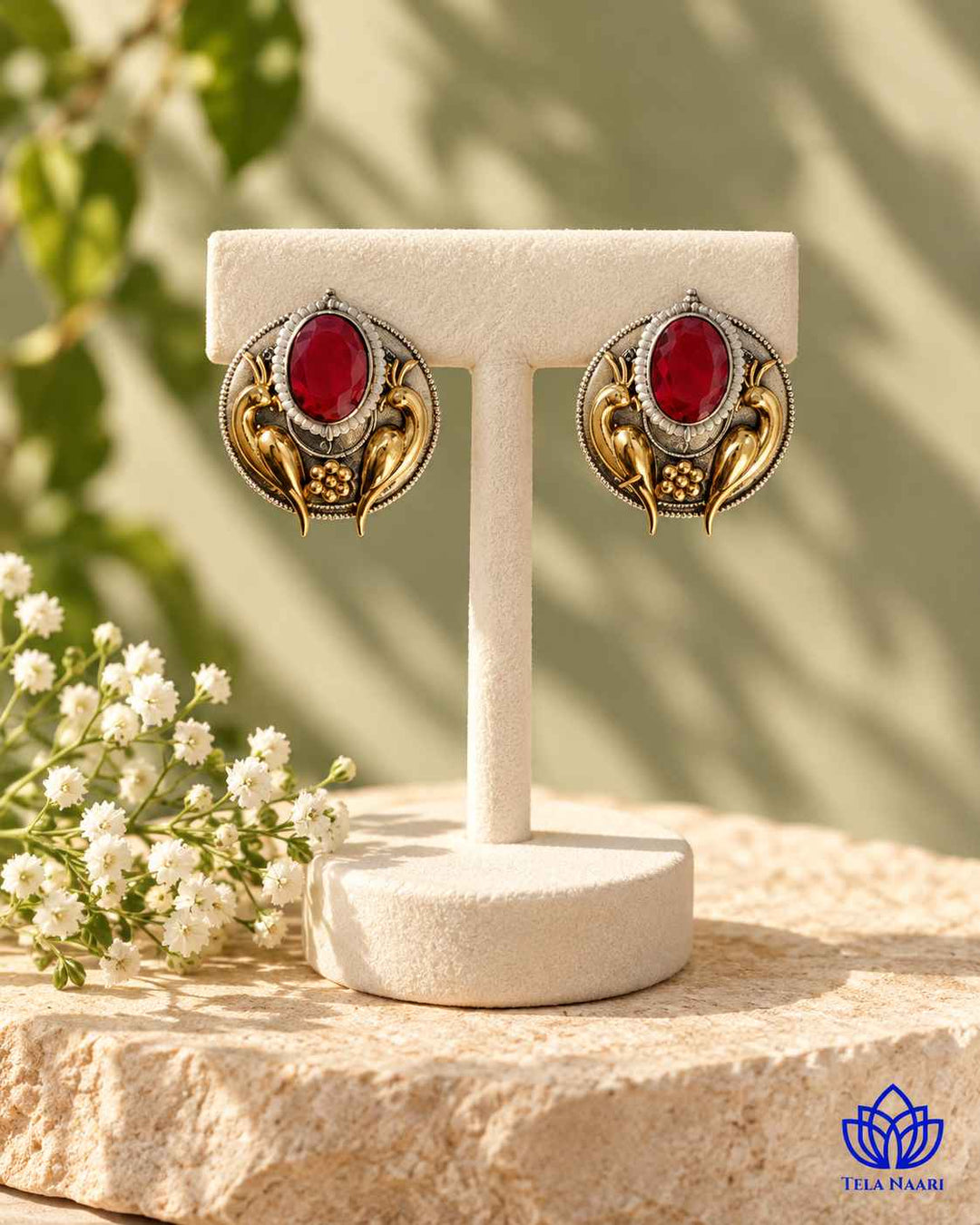 Arpita Dual Tone Red Stud Earrings