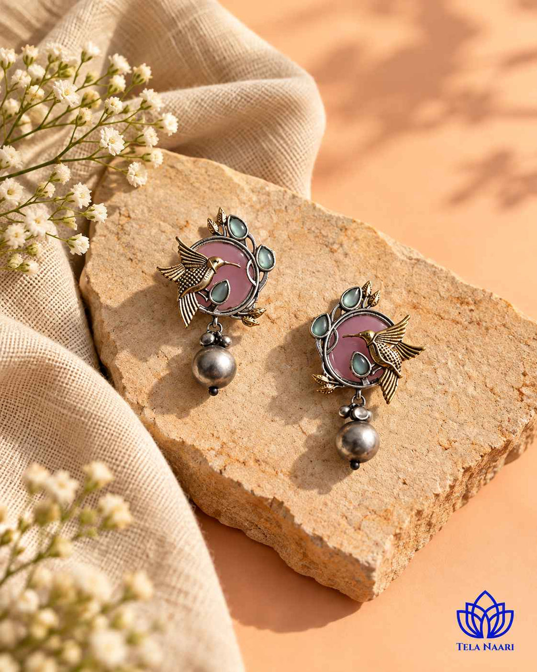 Rashmika Dual Tone Pink Bird Earrings