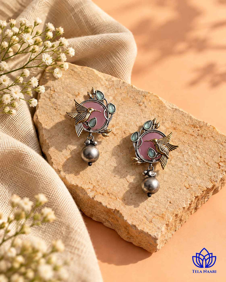 Rashmika Dual Tone Pink Bird Earrings