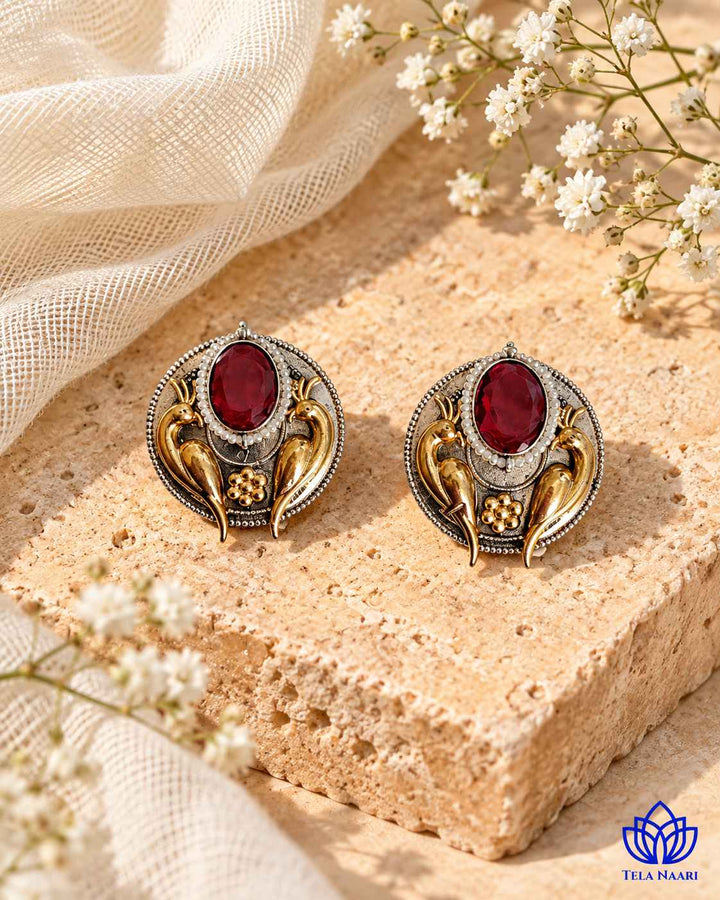 Arpita Dual Tone Red Stud Earrings