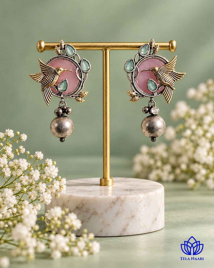 Rashmika Dual Tone Pink Bird Earrings