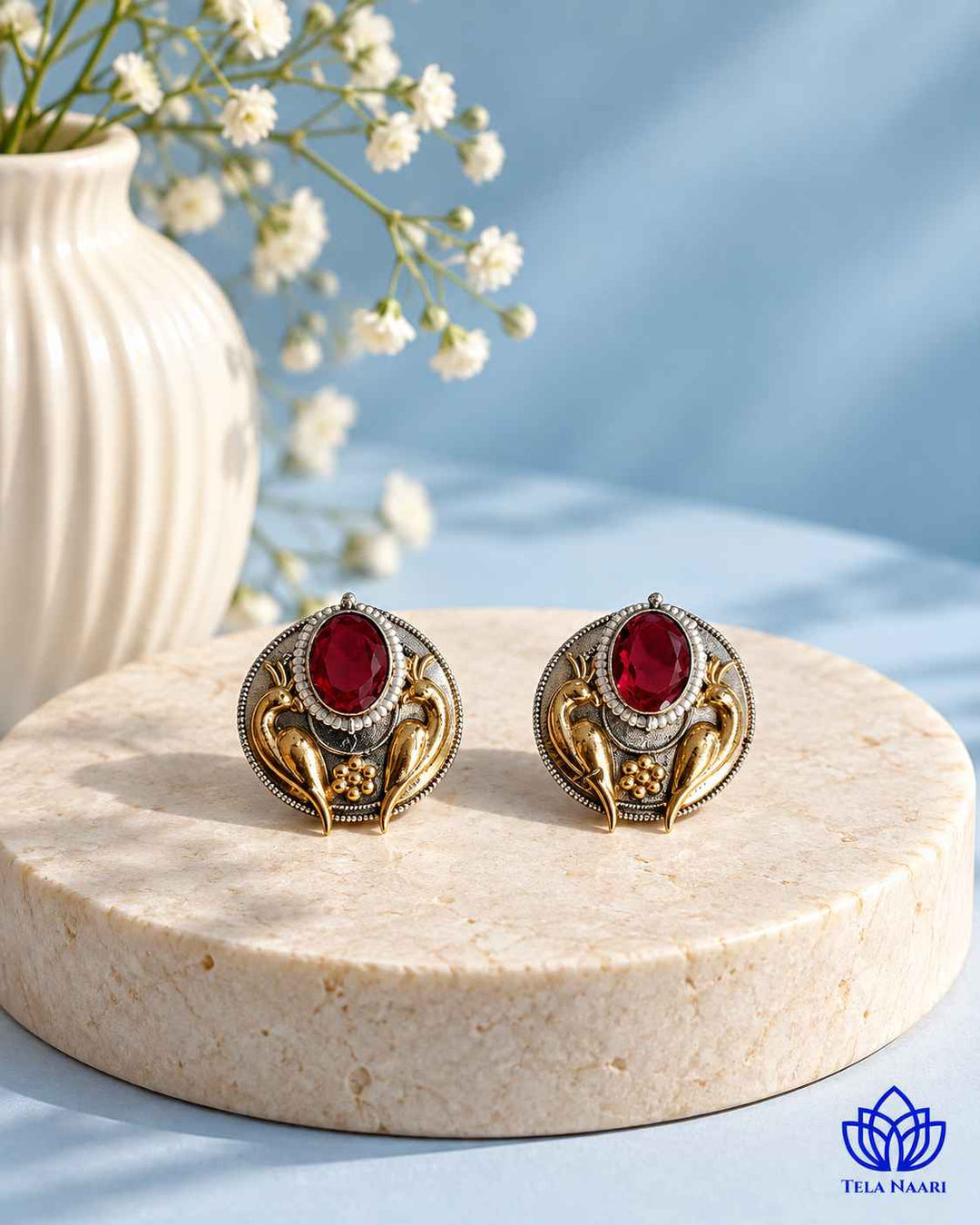 Arpita Dual Tone Red Stud Earrings
