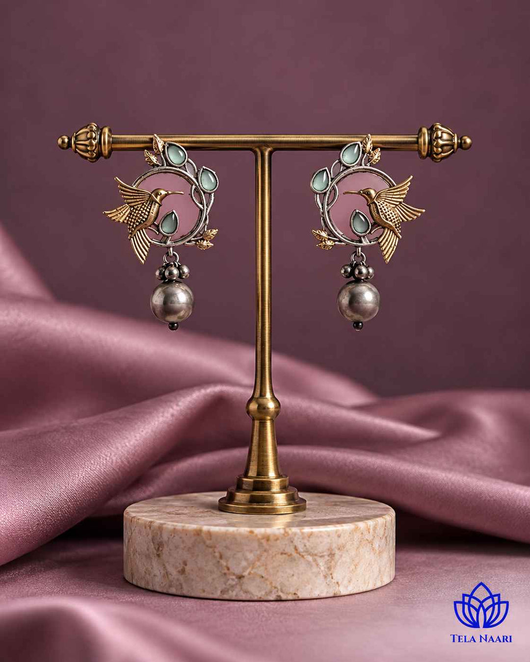 Rashmika Dual Tone Pink Bird Earrings